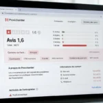 Écran affichant la note de Proxichantier sur Trustpilot, note basse de 1,6 sur 5 étoiles.
